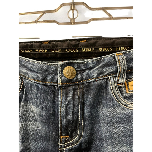 ReRock Express Embellished Embroidered Dark Wash Denim Jeans Size 28 07RJ72 Blue - Picture 6 of 8
